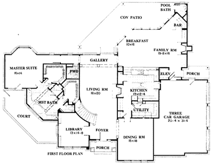European House Plan 92912 with 3 Beds, 5 Baths, 3 Car Garage First Level Plan