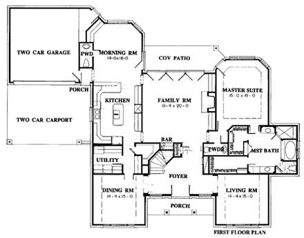 European House Plan 92913 with 4 Beds, 6 Baths, 2 Car Garage First Level Plan