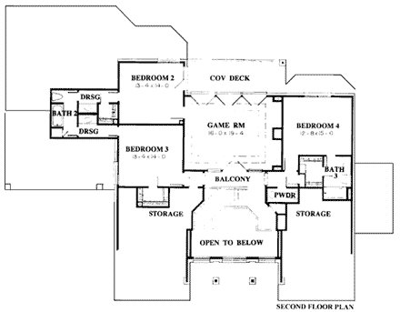 European House Plan 92913 with 4 Beds, 6 Baths, 2 Car Garage Second Level Plan