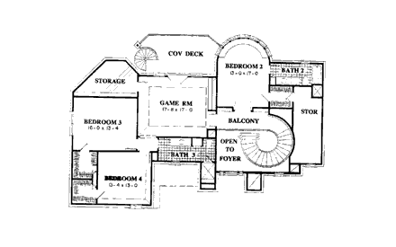 European, Tudor House Plan 92914 with 4 Beds, 4 Baths, 2 Car Garage Second Level Plan
