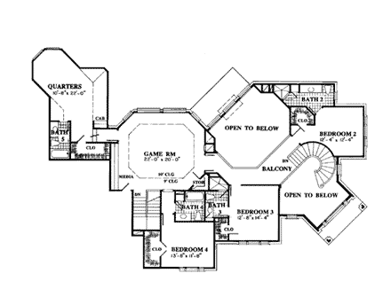 European House Plan 92915 with 5 Beds, 7 Baths, 3 Car Garage Second Level Plan