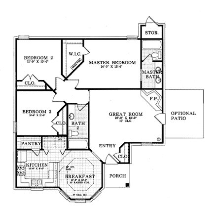 Country House Plan 93004 with 3 Beds, 2 Baths First Level Plan