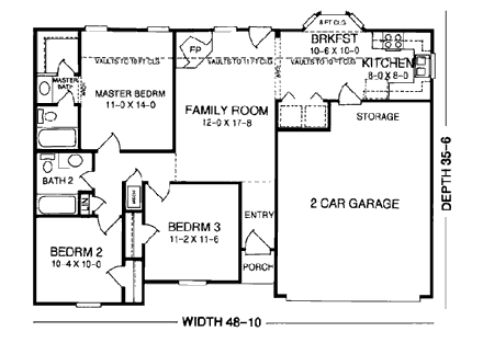 One-Story, Ranch House Plan 93017 with 3 Beds, 2 Baths, 2 Car Garage First Level Plan