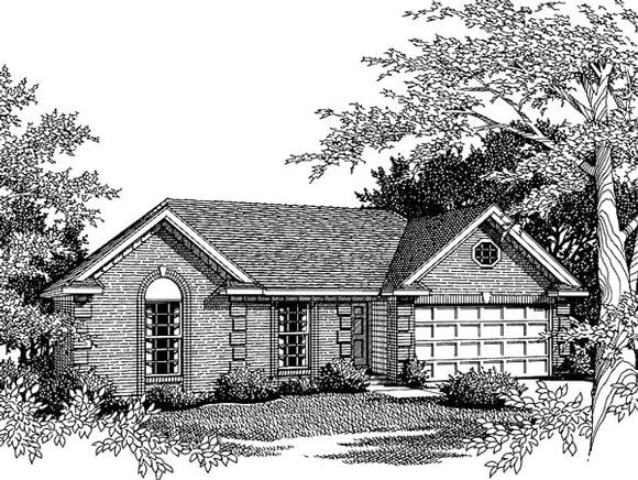 One-Story, Ranch House Plan 93017 with 3 Beds, 2 Baths, 2 Car Garage Elevation
