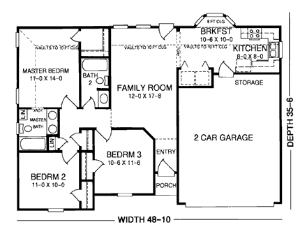 Ranch House Plan 93019 with 3 Beds, 2 Baths, 2 Car Garage First Level Plan
