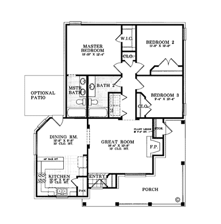 Cottage, Country, Farmhouse House Plan 93023 with 3 Beds, 2 Baths First Level Plan