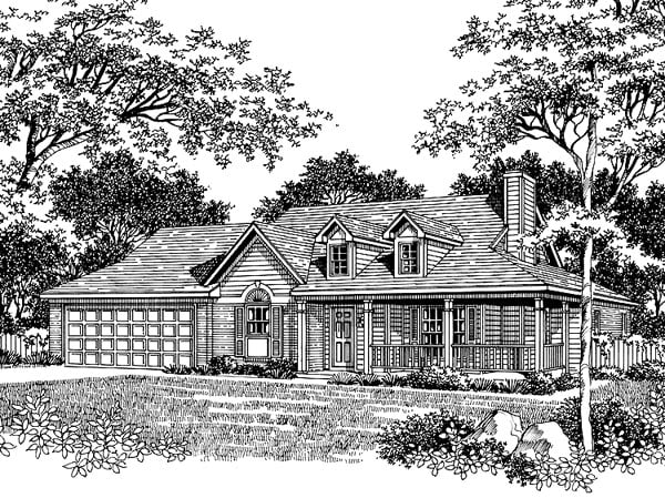 House Plan 93025 - Traditional Style with 1302 Sq Ft, 3 Bed, 2 Ba