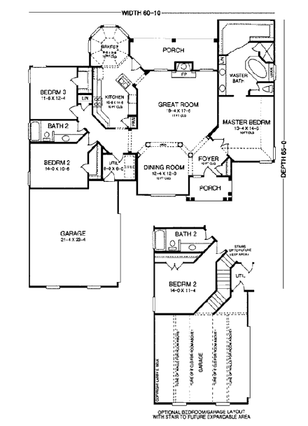 Colonial, European House Plan 93031 with 3 Beds, 2 Baths, 2 Car Garage First Level Plan