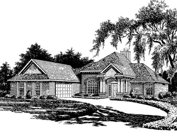 Colonial, European House Plan 93031 with 3 Beds, 2 Baths, 2 Car Garage Elevation