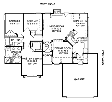 Country House Plan 93062 with 3 Beds, 2 Baths, 2 Car Garage First Level Plan