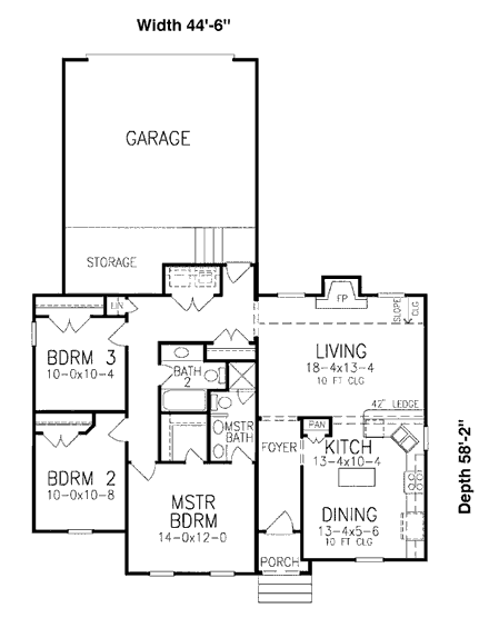 Country House Plan 93070 with 3 Beds, 2 Baths, 2 Car Garage First Level Plan
