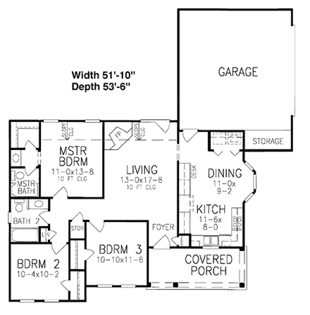 Cabin, One-Story, Ranch House Plan 93075 with 3 Beds, 2 Baths, 2 Car Garage First Level Plan