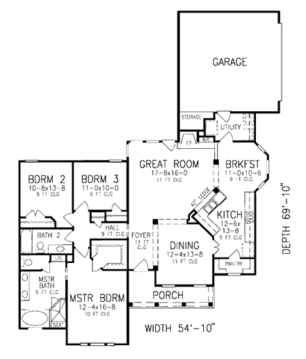 Cape Cod, Country House Plan 93078 with 3 Beds, 2 Baths, 2 Car Garage First Level Plan