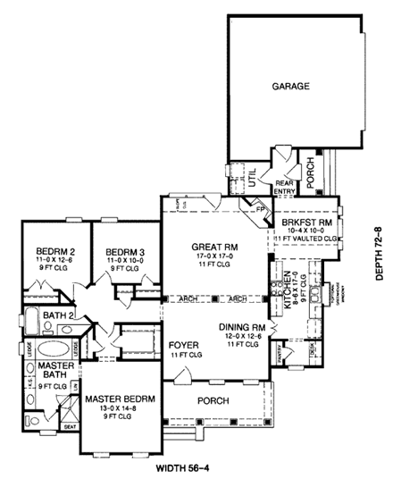 Cape Cod, Country House Plan 93079 with 3 Beds, 2 Baths, 2 Car Garage First Level Plan