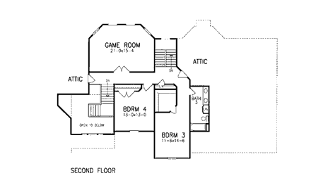 European House Plan 93093 with 4 Beds, 4 Baths, 2 Car Garage Second Level Plan