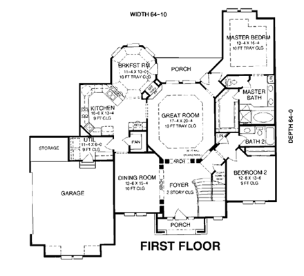European, Tudor House Plan 93099 with 4 Beds, 3 Baths First Level Plan