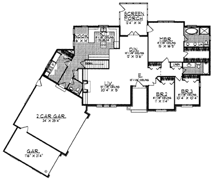 Cape Cod, Country House Plan 93153 with 3 Beds, 3 Baths, 3 Car Garage First Level Plan