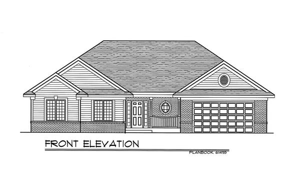 European, One-Story, Ranch House Plan 93161 with 3 Beds, 2 Baths, 2 Car Garage Elevation