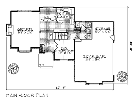 European House Plan 93167 with 3 Beds, 3 Baths, 2 Car Garage First Level Plan