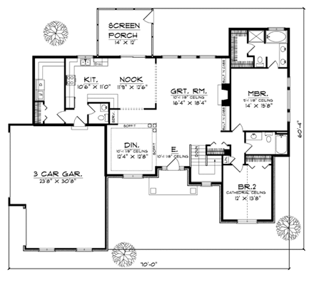 Traditional House Plan 93170 with 4 Beds, 4 Baths, 3 Car Garage First Level Plan