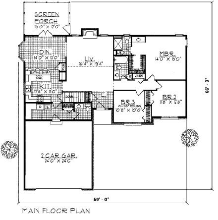 Country House Plan 93171 with 3 Beds, 3 Baths, 2 Car Garage First Level Plan