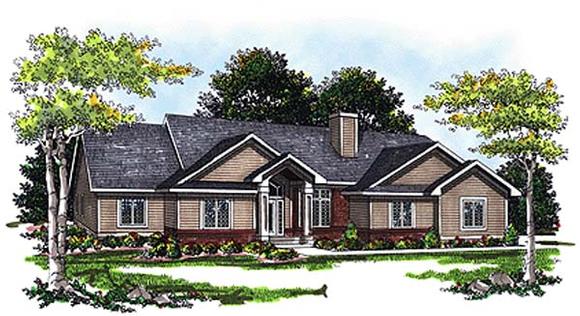 Colonial, One-Story, Ranch House Plan 93192 with 3 Beds, 3 Baths, 2 Car Garage Elevation