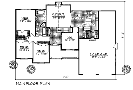 One-Story, Ranch House Plan 93193 with 3 Beds, 3 Baths, 3 Car Garage First Level Plan