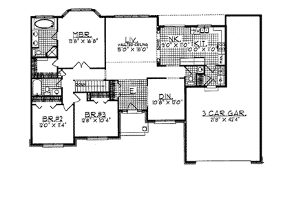 One-Story, Ranch House Plan 93194 with 3 Beds, 3 Baths, 3 Car Garage First Level Plan