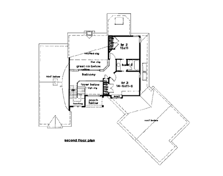 Bungalow, Country House Plan 93302 with 3 Beds, 3 Baths, 2 Car Garage Second Level Plan