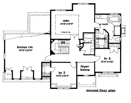 Country House Plan 93303 with 3 Beds, 3 Baths, 2 Car Garage Second Level Plan