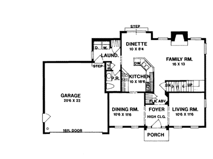 Colonial, Country, Southwest House Plan 93306 with 3 Beds, 3 Baths, 2 Car Garage First Level Plan