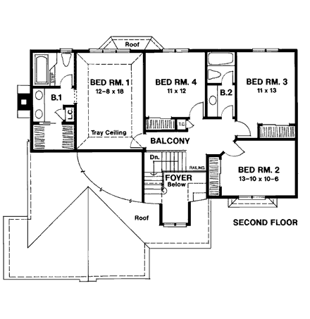 Country House Plan 93314 with 4 Beds, 3 Baths, 2 Car Garage Second Level Plan