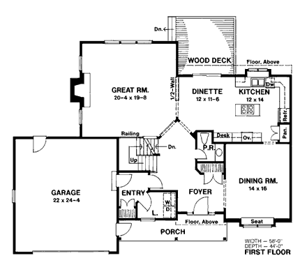 Bungalow, Country House Plan 93315 with 3 Beds, 3 Baths First Level Plan
