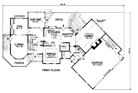 Colonial, Victorian House Plan 93333 with 4 Beds, 3 Baths, 3 Car Garage First Level Plan