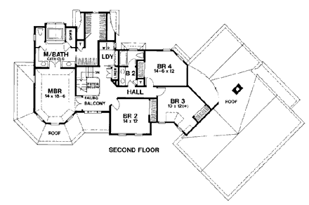 Colonial, Victorian House Plan 93333 with 4 Beds, 3 Baths, 3 Car Garage Second Level Plan