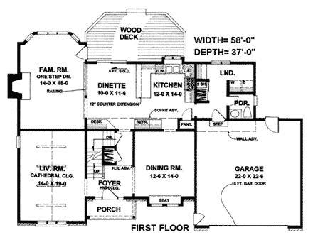 Bungalow, European, Tudor House Plan 93347 with 3 Beds, 3 Baths, 2 Car Garage First Level Plan