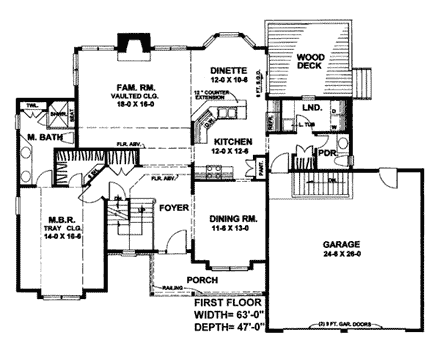Country House Plan 93349 with 3 Beds, 3 Baths, 2 Car Garage First Level Plan
