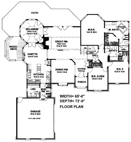 European, One-Story House Plan 93351 with 2 Beds, 2 Baths, 2 Car Garage First Level Plan