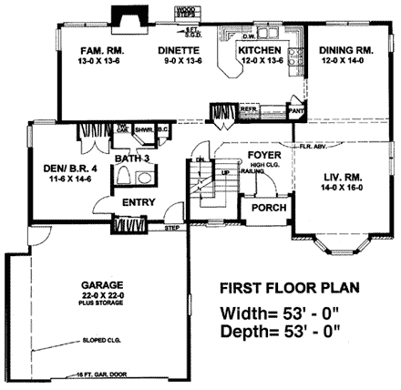 House Plan 93365 with 3 Beds, 3 Baths, 2 Car Garage First Level Plan