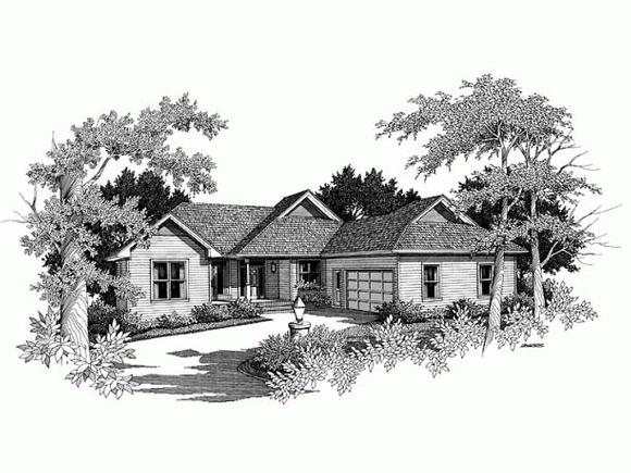 One-Story, Ranch House Plan 93405 with 3 Beds, 2 Baths Elevation