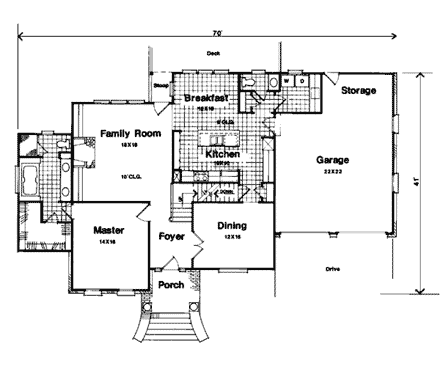 Colonial, European House Plan 93406 with 3 Beds, 3 Baths First Level Plan