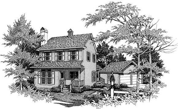 Colonial, Country, Southern House Plan 93409 with 4 Beds, 3 Baths, 2 Car Garage Elevation