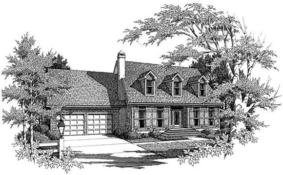 Cape Cod, Country, One-Story House Plan 93411 with 3 Beds, 3 Baths, 2 Car Garage Elevation