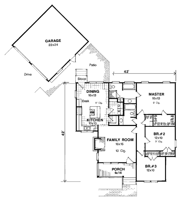Cabin, Country, One-Story House Plan 93414 with 3 Beds, 2 Baths, 2 Car Garage Level One