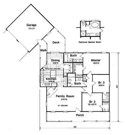 Country, One-Story House Plan 93416 with 3 Beds, 2 Baths, 2 Car Garage First Level Plan