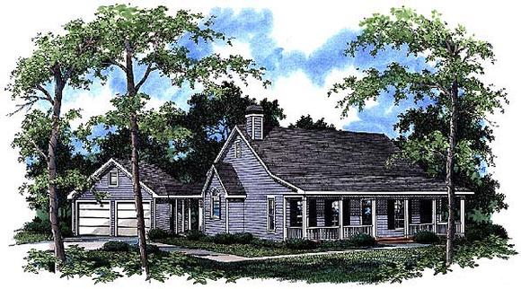 Country, One-Story House Plan 93416 with 3 Beds, 2 Baths, 2 Car Garage Elevation