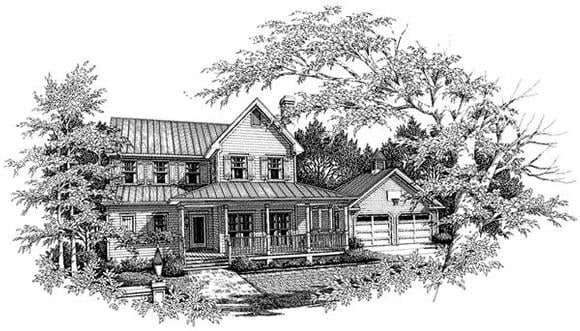 Country, Farmhouse House Plan 93417 with 4 Beds, 3 Baths, 2 Car Garage Elevation