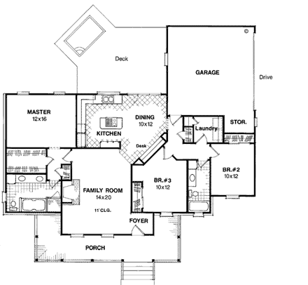 Country, One-Story House Plan 93419 with 3 Beds, 2 Baths, 2 Car Garage First Level Plan