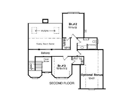 European House Plan 93420 with 3 Beds, 3 Baths, 2 Car Garage Second Level Plan