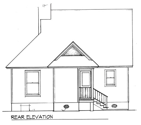Cabin, Cape Cod House Plan 93422 with 2 Beds, 1 Baths Rear Elevation